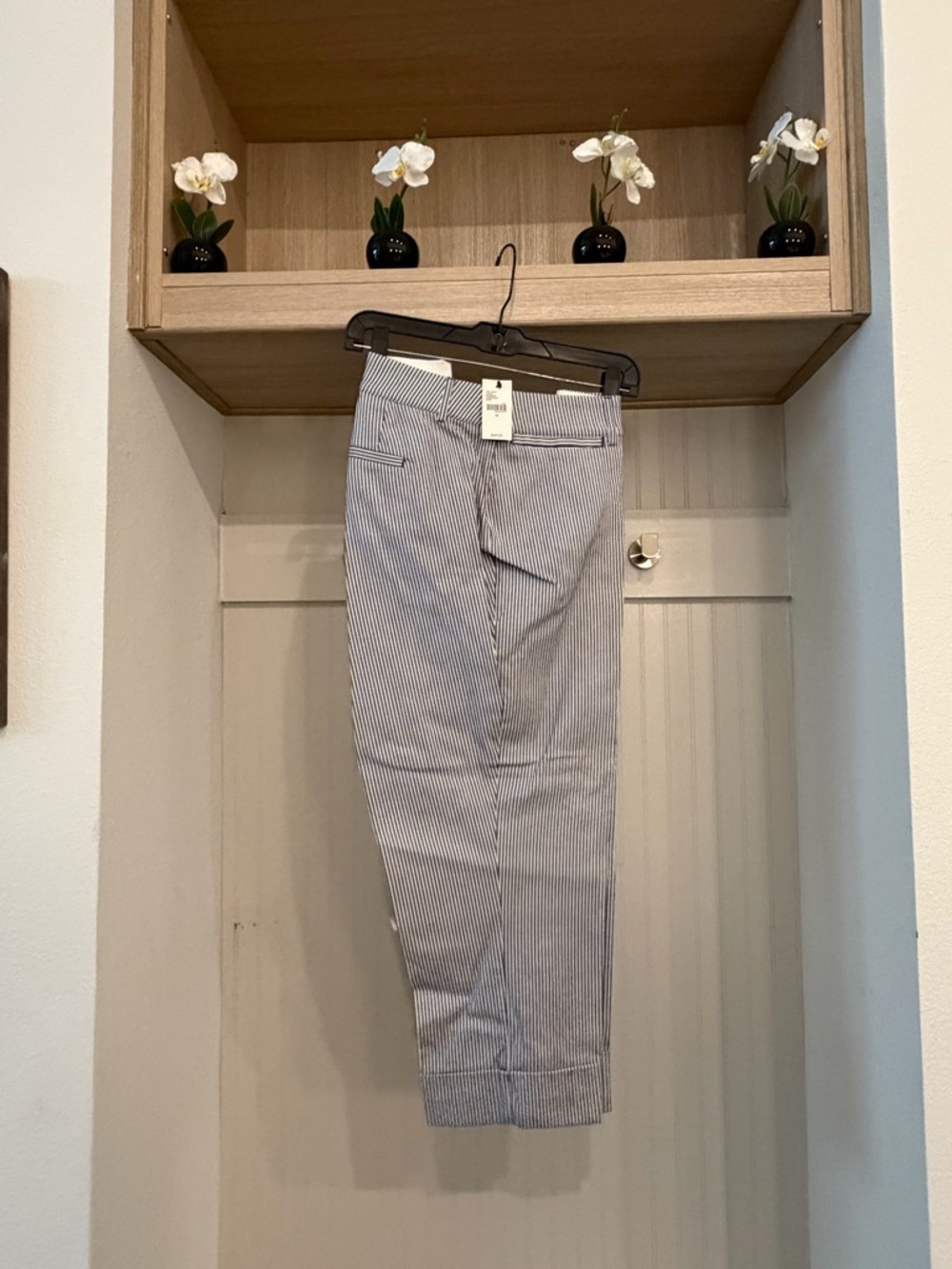Women Gray Stripe Casual Pants - Lane Bryant